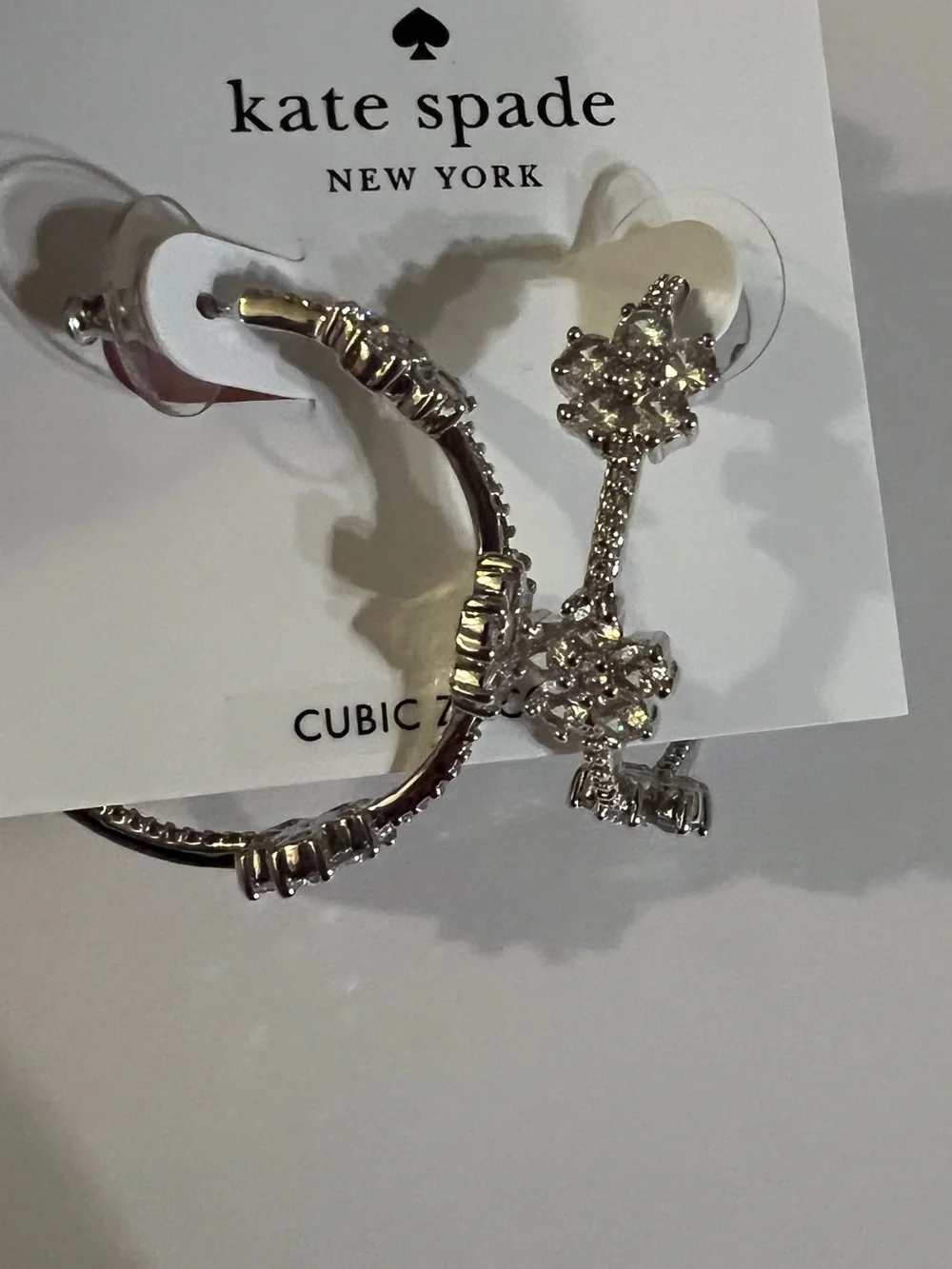Kate Spade Silver Gleaming Garden CZ Floral Hoop Earrings New In Package